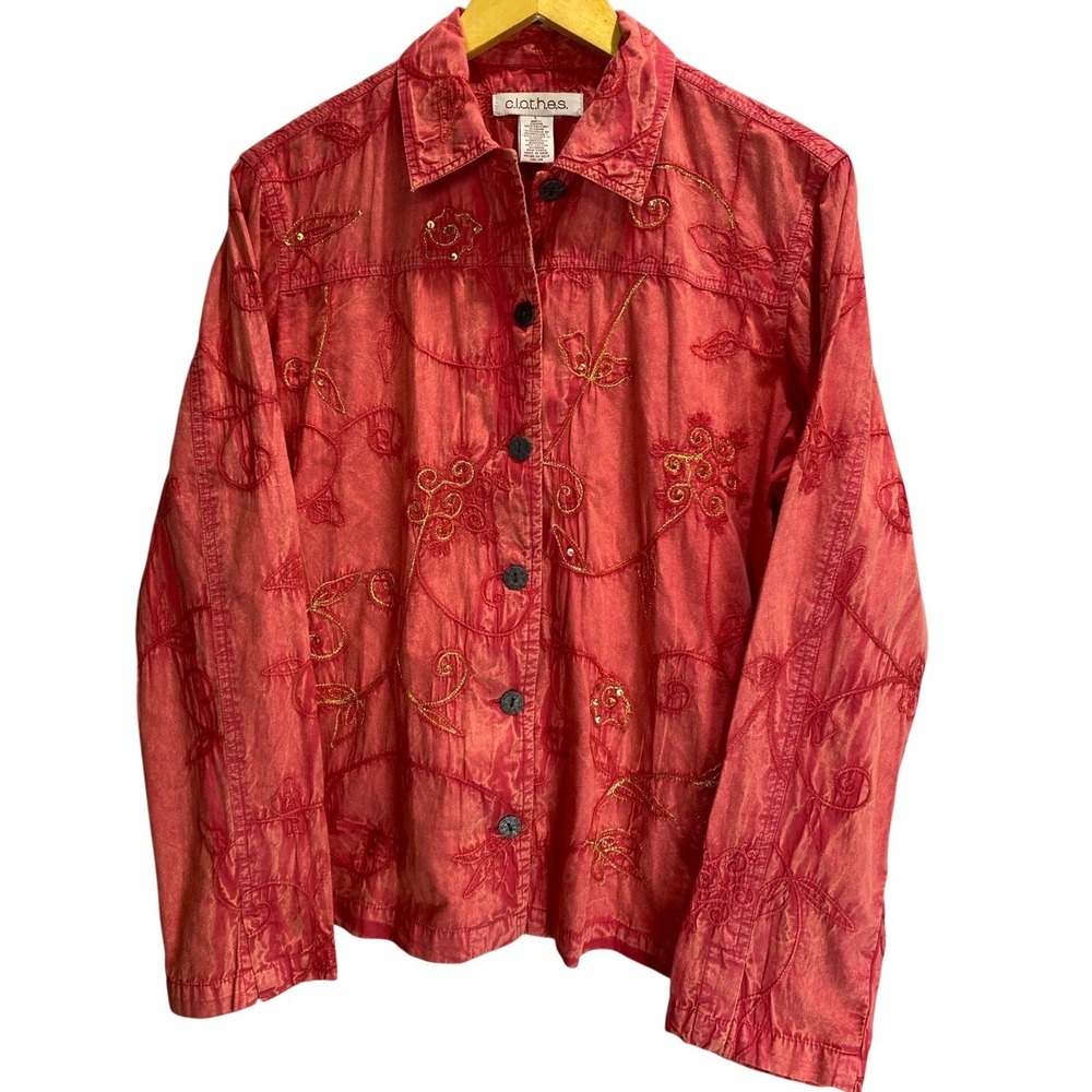 Artsy Embroidered Boho Cotton Jacket / Shirt Anthropologie Style Size Large